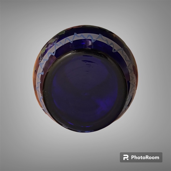 Vintage Hand-Painted Cobalt Blue Glass Large 10 1/2” Vase￼ - Picture 6 of 8